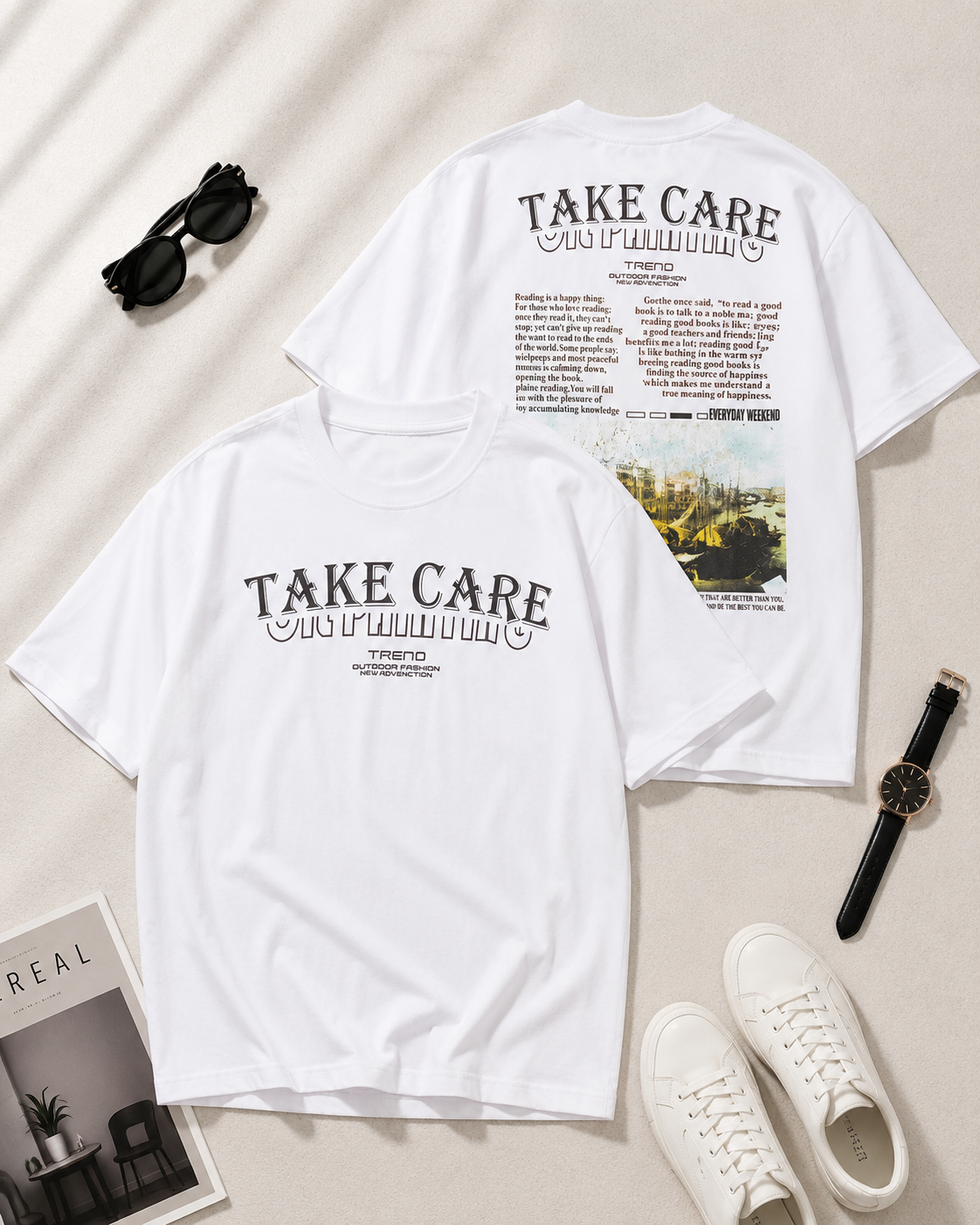 تیشرت لش مردانه یقه گرد طرح TAKE CARE / کد 11137