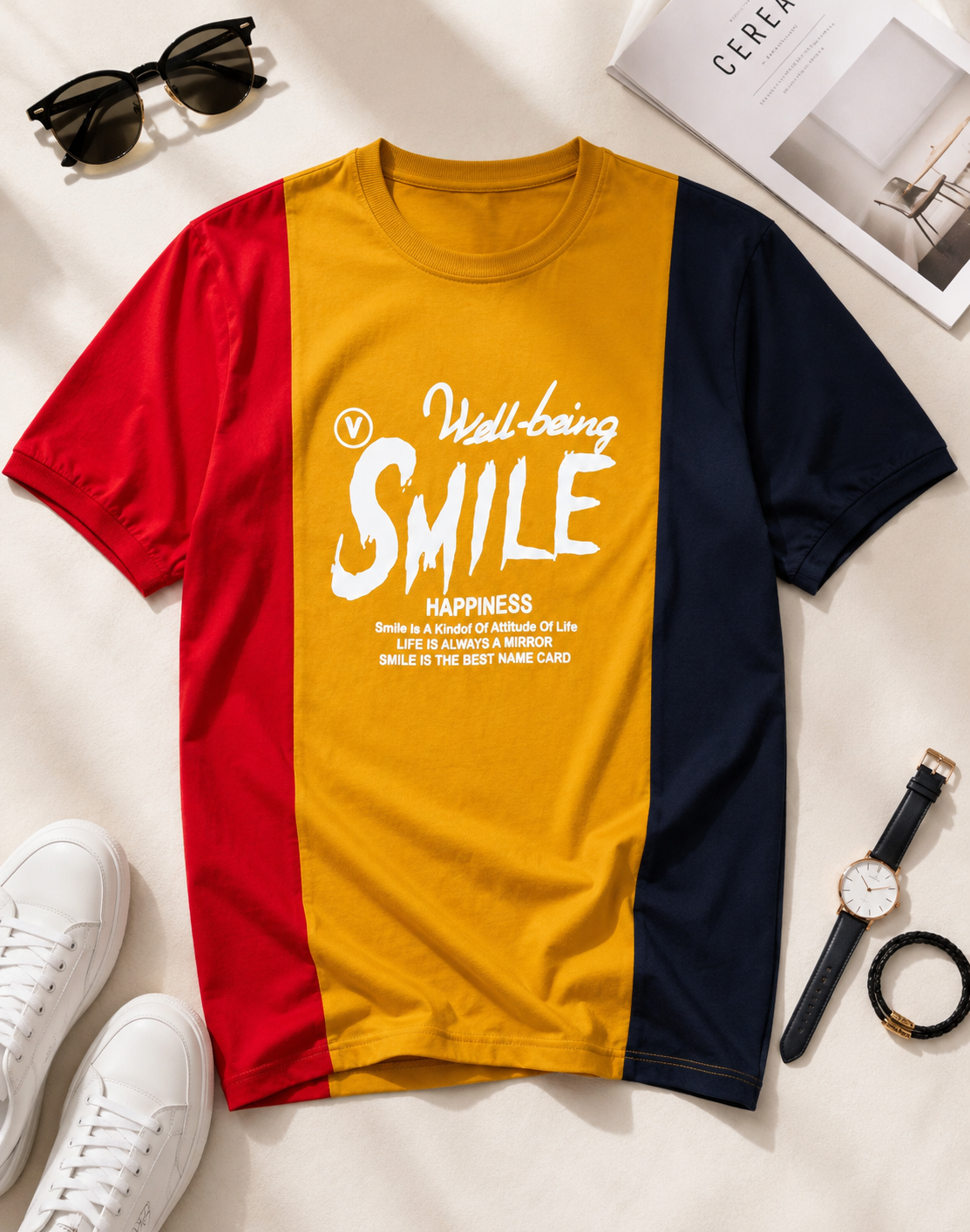 تیشرت مردانه یقه گرد طرح Smile / کد 11035