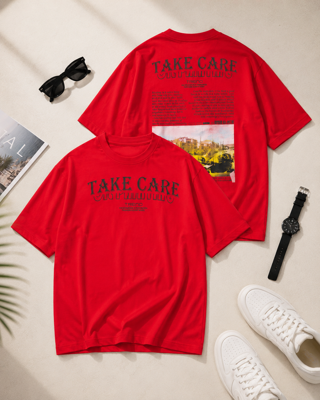 تیشرت لش مردانه یقه گرد طرح TAKE CARE / کد 11136