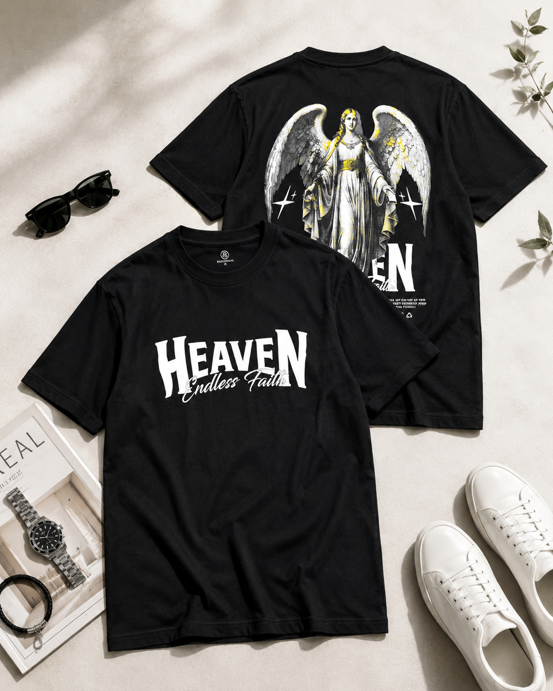تیشرت مردانه یقه گرد لش استاندارد طرح HEAVEN / کد 11112