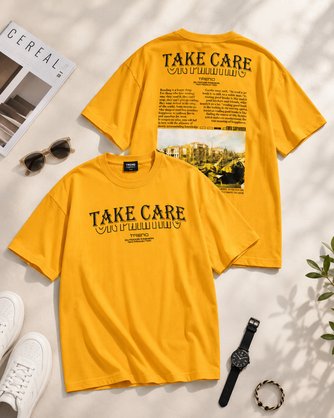 تیشرت لش مردانه یقه گرد طرح TAKE CARE / کد 11139