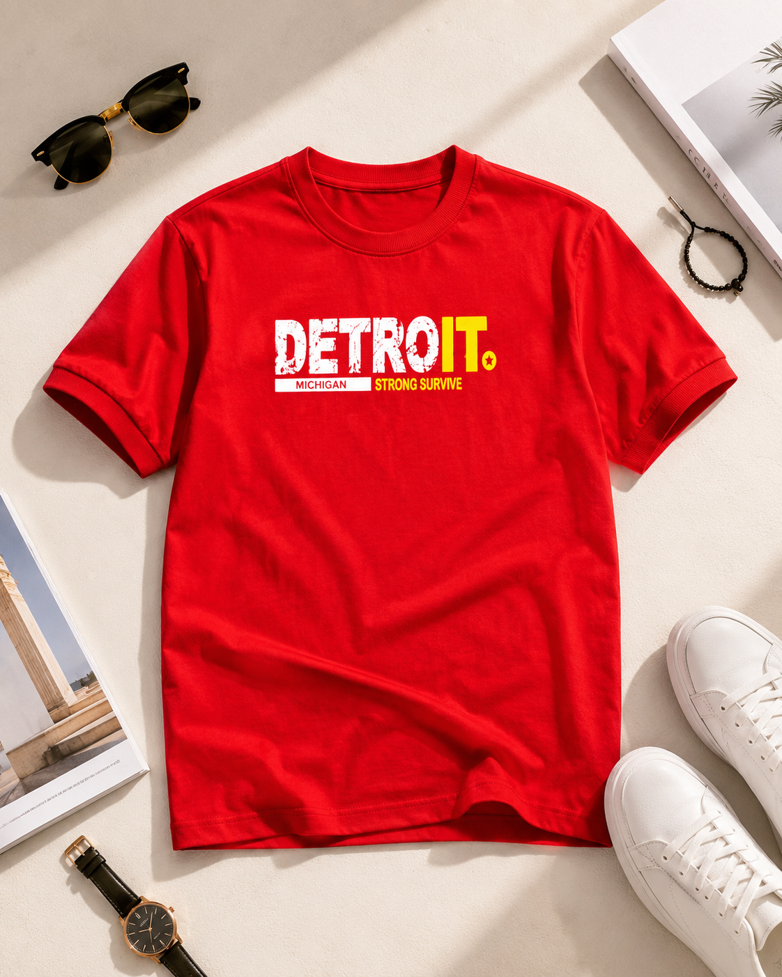 تیشرت مردانه یقه گرد طرح DETROIT / کد 11045