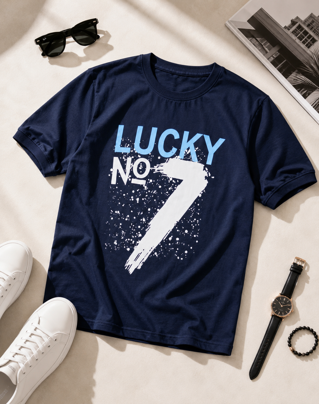 تیشرت مردانه یقه گرد طرح LUCKY / کد 11040