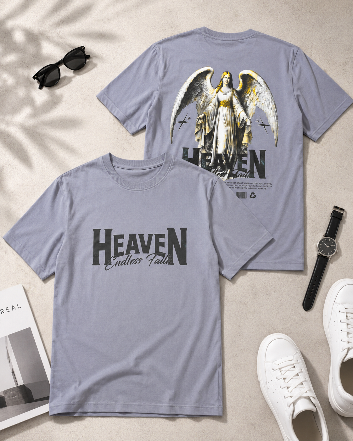تیشرت مردانه یقه گرد لش استاندارد طرح HEAVEN / کد 11114