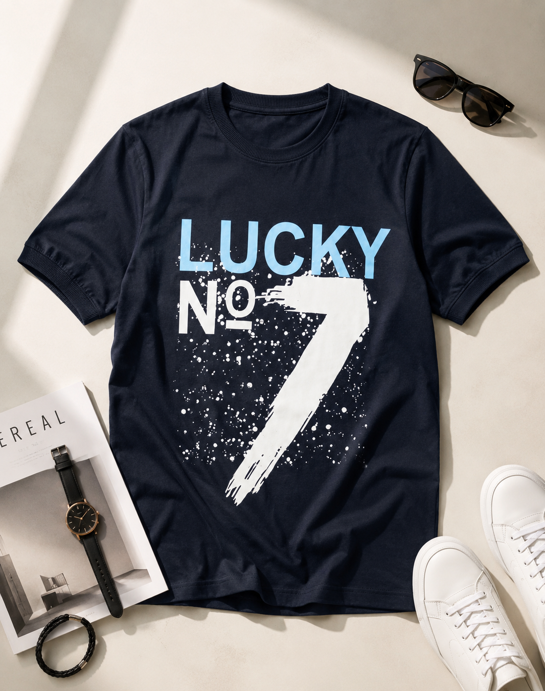 تیشرت مردانه یقه گرد طرح LUCKY / کد 11050