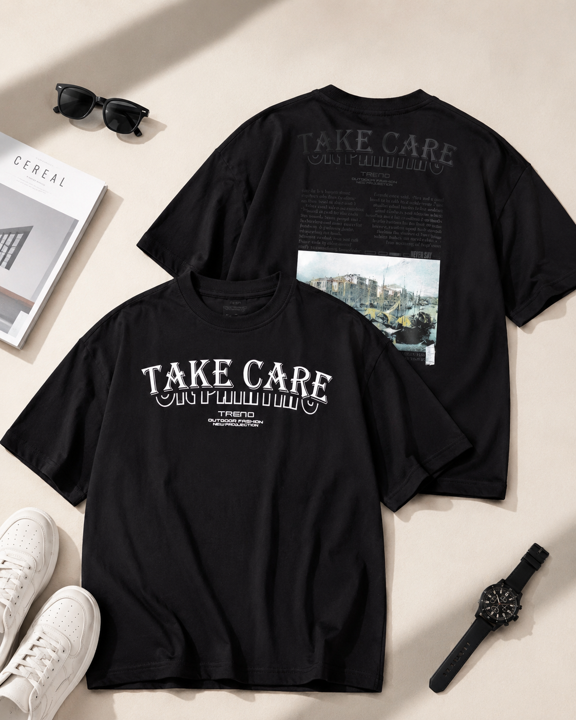 تیشرت لش مردانه یقه گرد طرح TAKE CARE / کد 11138